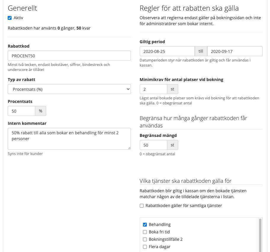 Utökade alternativ för rabattkoder